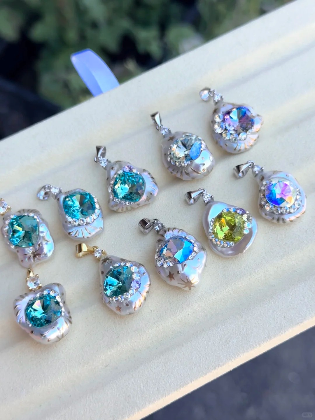 VELRI pearl jewellery showing gemstone colour in sunlight