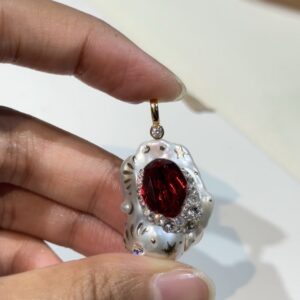 Burgundy — Oval Pearl Pendant photo 1